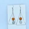 minimalist geometric triangle drop earrings – silver wire frame with wooden & resin beads – boho dangle earrings for women & girls