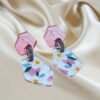 handmade acrylic floral dangle earrings – pink hexagon & daisy drop earrings for women, girls – lightweight statement jewelry gift (usa & uk)
