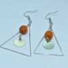 minimalist geometric triangle drop earrings – silver wire frame with wooden & resin beads – boho dangle earrings for women & girls