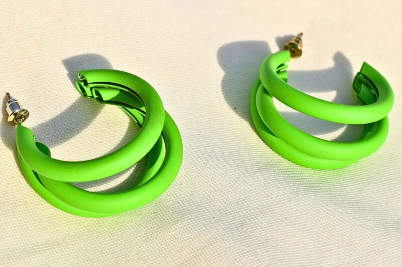 light green double hoop earrings for women – chunky resin statement hoops with hypoallergenic studs chunky hoop earrings