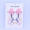 handmade acrylic floral dangle earrings – pink hexagon & daisy drop earrings for women, girls – lightweight statement jewelry gift (usa & uk)