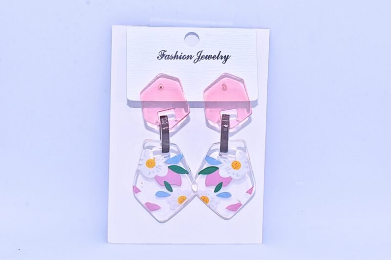 handmade acrylic floral dangle earrings – pink hexagon & daisy drop earrings for women, girls – lightweight statement jewelry gift (usa & uk)