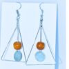 minimalist geometric triangle drop earrings – silver wire frame with wooden & resin beads – boho dangle earrings for women & girls