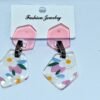 handmade acrylic floral dangle earrings – pink hexagon & daisy drop earrings for women, girls – lightweight statement jewelry gift (usa & uk)