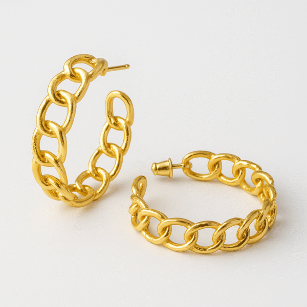gold half moon chain link hoop earrings – chunky statement gold plated hoops for women