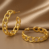 gold half moon chain link hoop earrings – chunky statement gold plated hoops for women