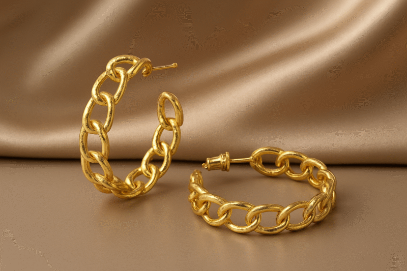 gold half moon chain link hoop earrings – chunky statement gold plated hoops for women
