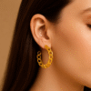 gold half moon chain link hoop earrings – chunky statement gold plated hoops for women