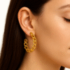gold half moon chain link hoop earrings – chunky statement gold plated hoops for women