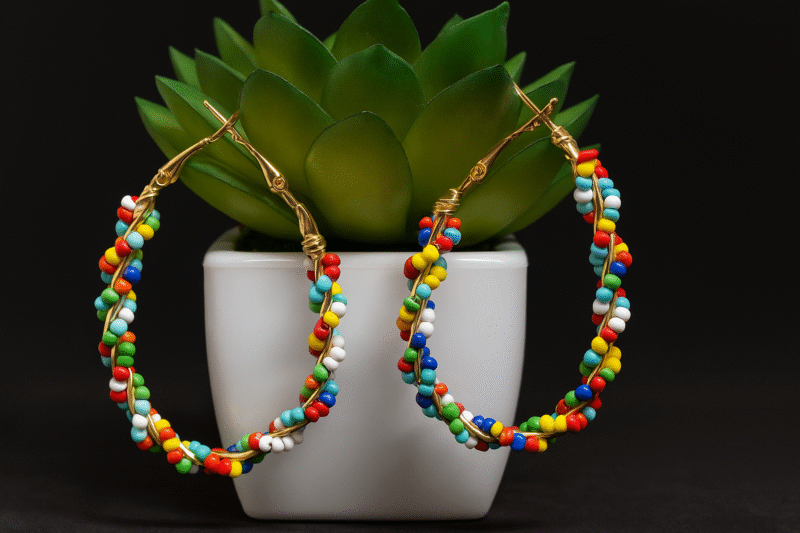 handmade colorful beaded hoop earrings | boho statement jewelry for women | lightweight festival earrings – alka jewels