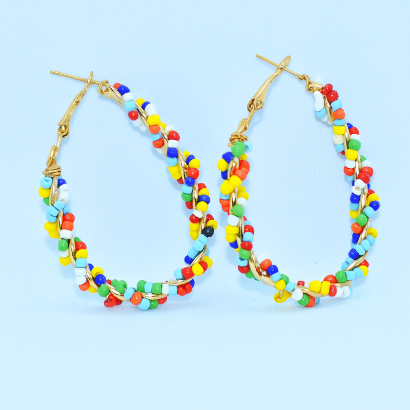 handmade colorful beaded hoop earrings | boho statement jewelry for women | lightweight festival earrings – alka jewels