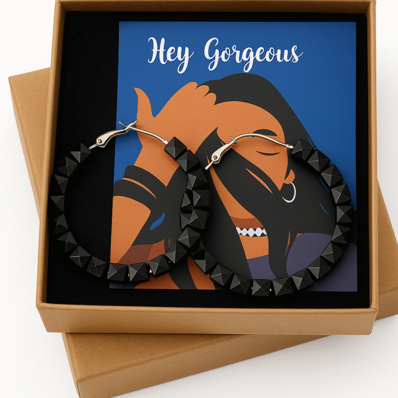 black geometric hoop earrings – lightweight beaded statement earrings for women, modern boho jewelry gift