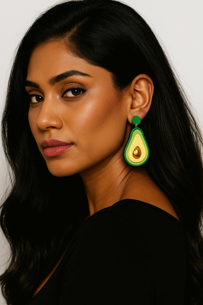 avocado statement earrings – bold green & yellow drop dangle earrings for women, fun fruit jewelry gift, lightweight fashion earrings for summer & parties