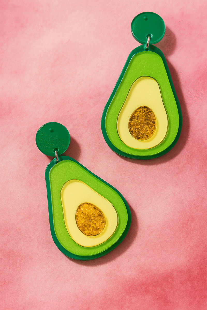 avocado statement earrings – bold green & yellow drop dangle earrings for women, fun fruit jewelry gift, lightweight fashion earrings for summer & parties