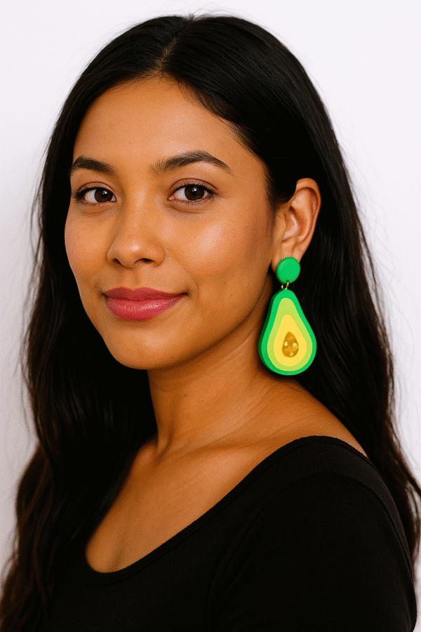 avocado statement earrings – bold green & yellow drop dangle earrings for women, fun fruit jewelry gift, lightweight fashion earrings for summer & parties