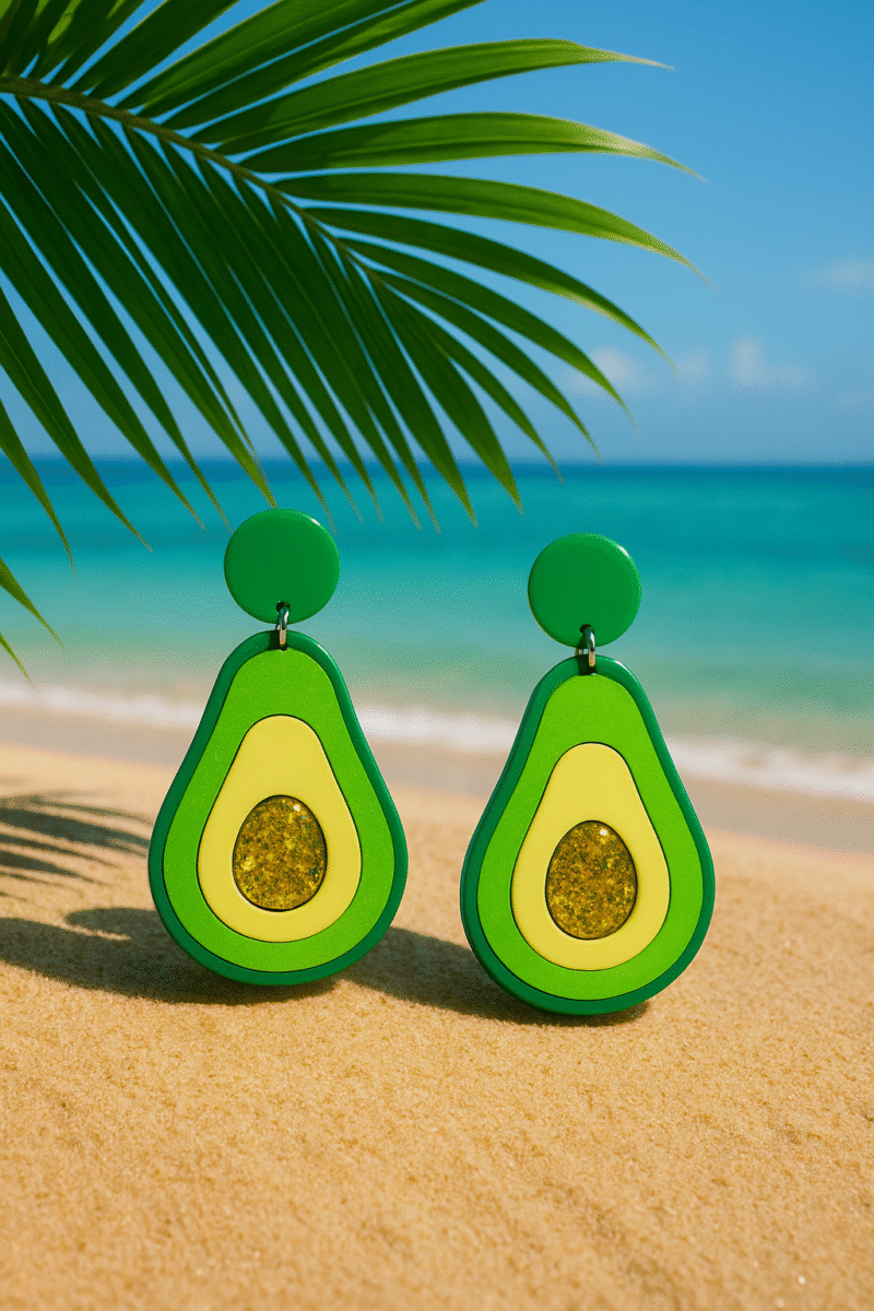 avocado statement earrings – bold green & yellow drop dangle earrings for women, fun fruit jewelry gift, lightweight fashion earrings for summer & parties