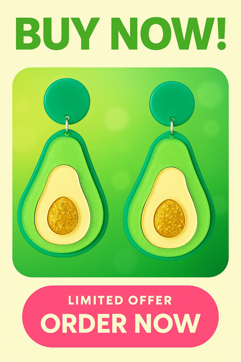 avocado statement earrings – bold green & yellow drop dangle earrings for women, fun fruit jewelry gift, lightweight fashion earrings for summer & parties