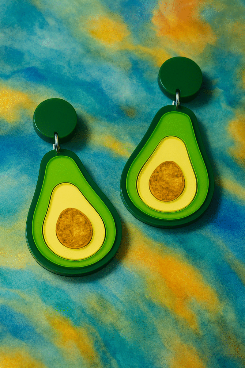 avocado statement earrings – bold green & yellow drop dangle earrings for women, fun fruit jewelry gift, lightweight fashion earrings for summer & parties