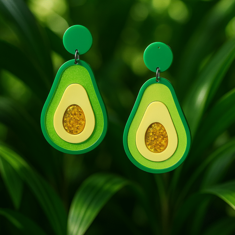 avocado statement earrings – bold green & yellow drop dangle earrings for women, fun fruit jewelry gift, lightweight fashion earrings for summer & parties