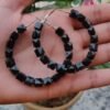 Black Geometric Pyramid Bead Hoop Earrings – Bold Statement Fashion Jewelry for Women & Girls