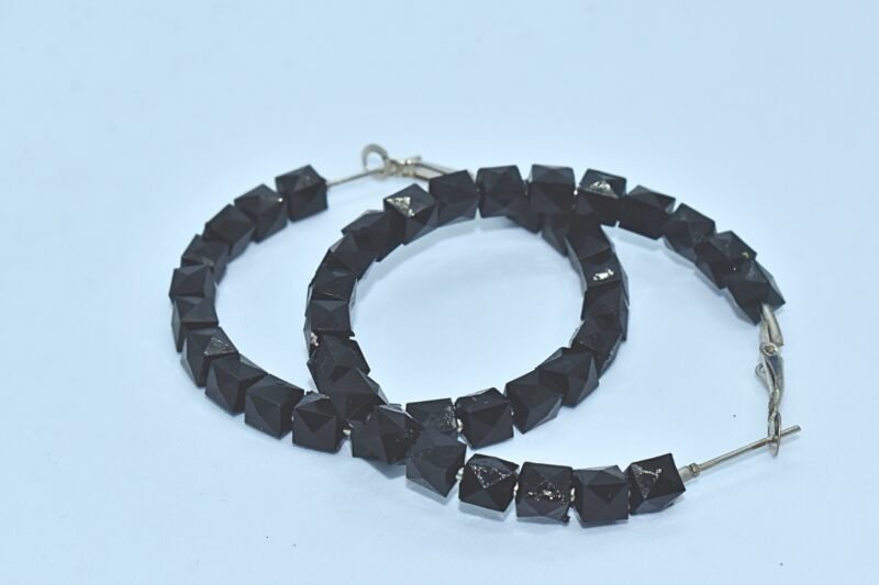 Black Geometric Pyramid Bead Hoop Earrings – Bold Statement Fashion Jewelry for Women & Girls