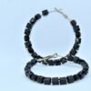 Black Geometric Pyramid Bead Hoop Earrings – Bold Statement Fashion Jewelry for Women & Girls
