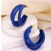 bold blue double hoop earrings for women – lightweight resin statement hoops with hypoallergenic stud backs
