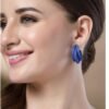 bold blue double hoop earrings for women – lightweight resin statement hoops with hypoallergenic stud backs