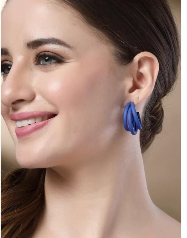 bold blue double hoop earrings for women – lightweight resin statement hoops with hypoallergenic stud backs