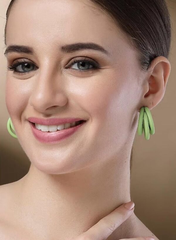 light green double hoop earrings for women – chunky resin statement hoops with hypoallergenic studs