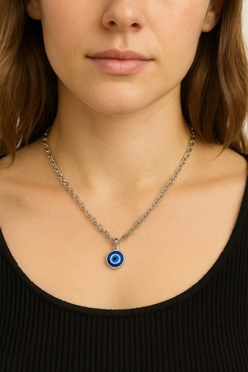 evil eye necklace – sterling stainless steel blue glass pendant – protection jewelry gift for women & men | alka jewels