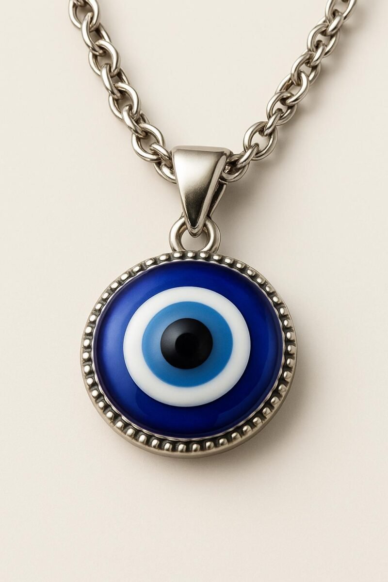 evil eye necklace – sterling stainless steel blue glass pendant – protection jewelry gift for women & men | alka jewels