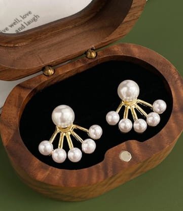 gold fan pearl drop earrings | elegant statement studs for women | modern bridal earrings | minimalist korean style jewelry by alka jewels gold fan pearl drop earrings | elegant statement studs for women | modern bridal earrings | minimalist korean style jewelry by alka jewels