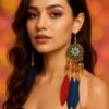 bohemian feather earrings – handmade ethnic dangle earrings with colorful beads, festival statement jewelry for women