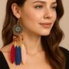 bohemian feather earrings – handmade ethnic dangle earrings with colorful beads, festival statement jewelry for women