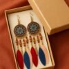 bohemian feather earrings – handmade ethnic dangle earrings with colorful beads, festival statement jewelry for women