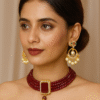 maroon beaded choker necklace set with gold plated pendant & earrings elegant bridal & party jewelry