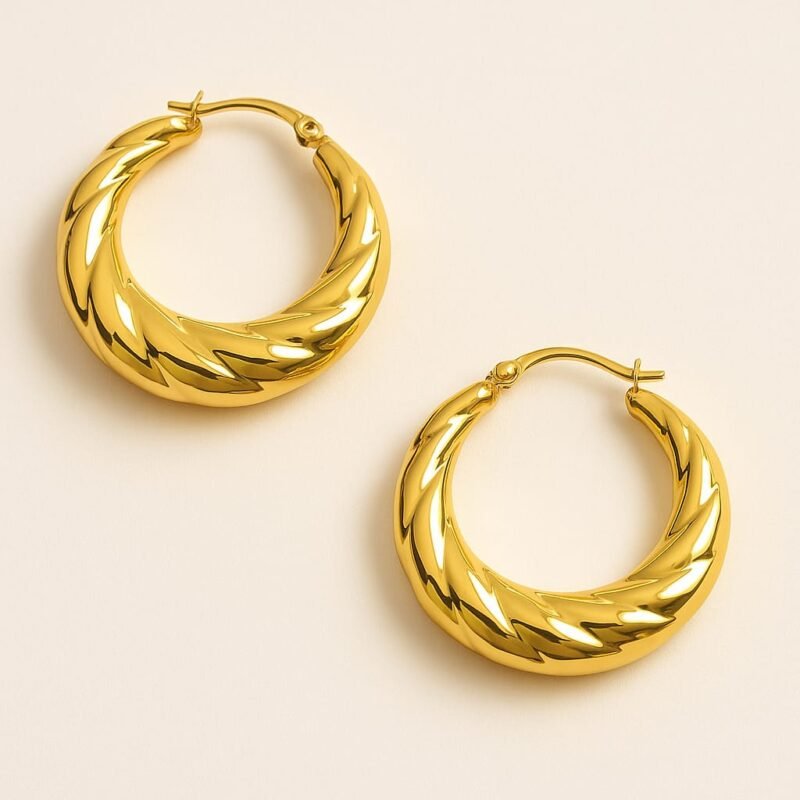 gold twisted chunky hoop earrings for women bold statement swirl hoops everyday fashion jewelry