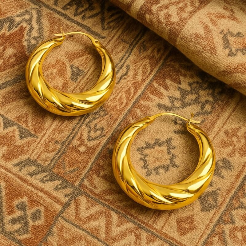 gold twisted chunky hoop earrings for women bold statement swirl hoops everyday fashion jewelry