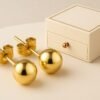 18k gold plated ball stud earrings – stainless steel hypoallergenic round studs for women – everyday minimalist jewelry