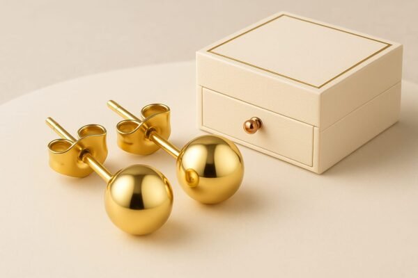 Home 18k gold plated ball stud earrings – stainless steel hypoallergenic round studs for women – everyday minimalist jewelry