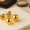 18k gold plated ball stud earrings – stainless steel hypoallergenic round studs for women – everyday minimalist jewelry