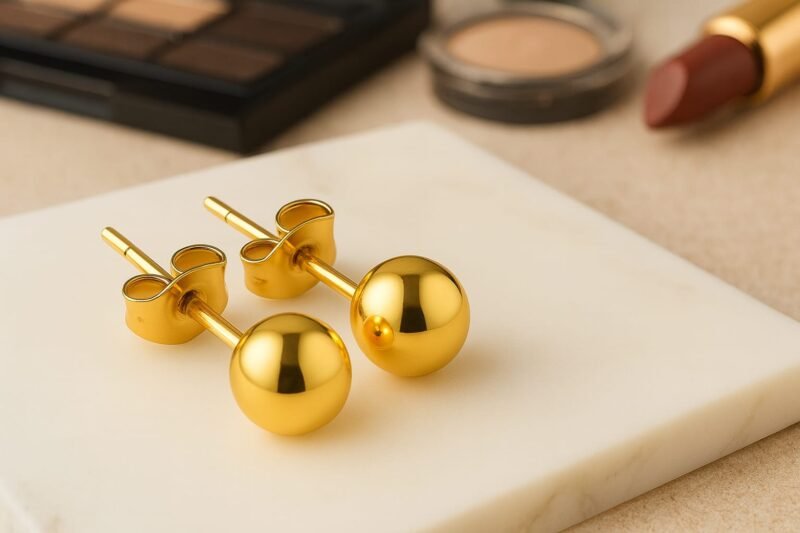 18k gold plated ball stud earrings – stainless steel hypoallergenic round studs for women – everyday minimalist jewelry 18k gold plated ball stud earrings – stainless steel hypoallergenic round studs for women – everyday minimalist jewelry